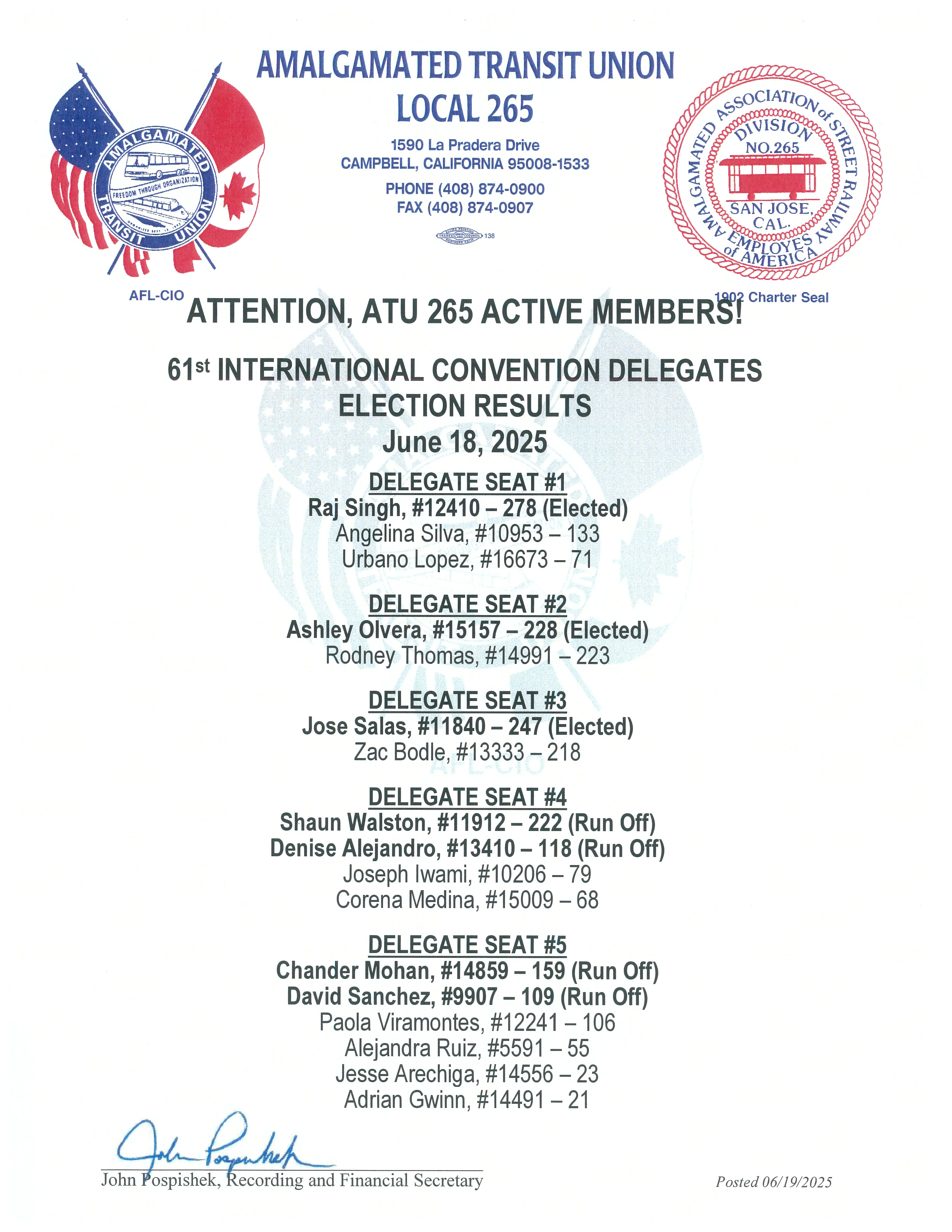 2025 ATU INT. Convention Election Results